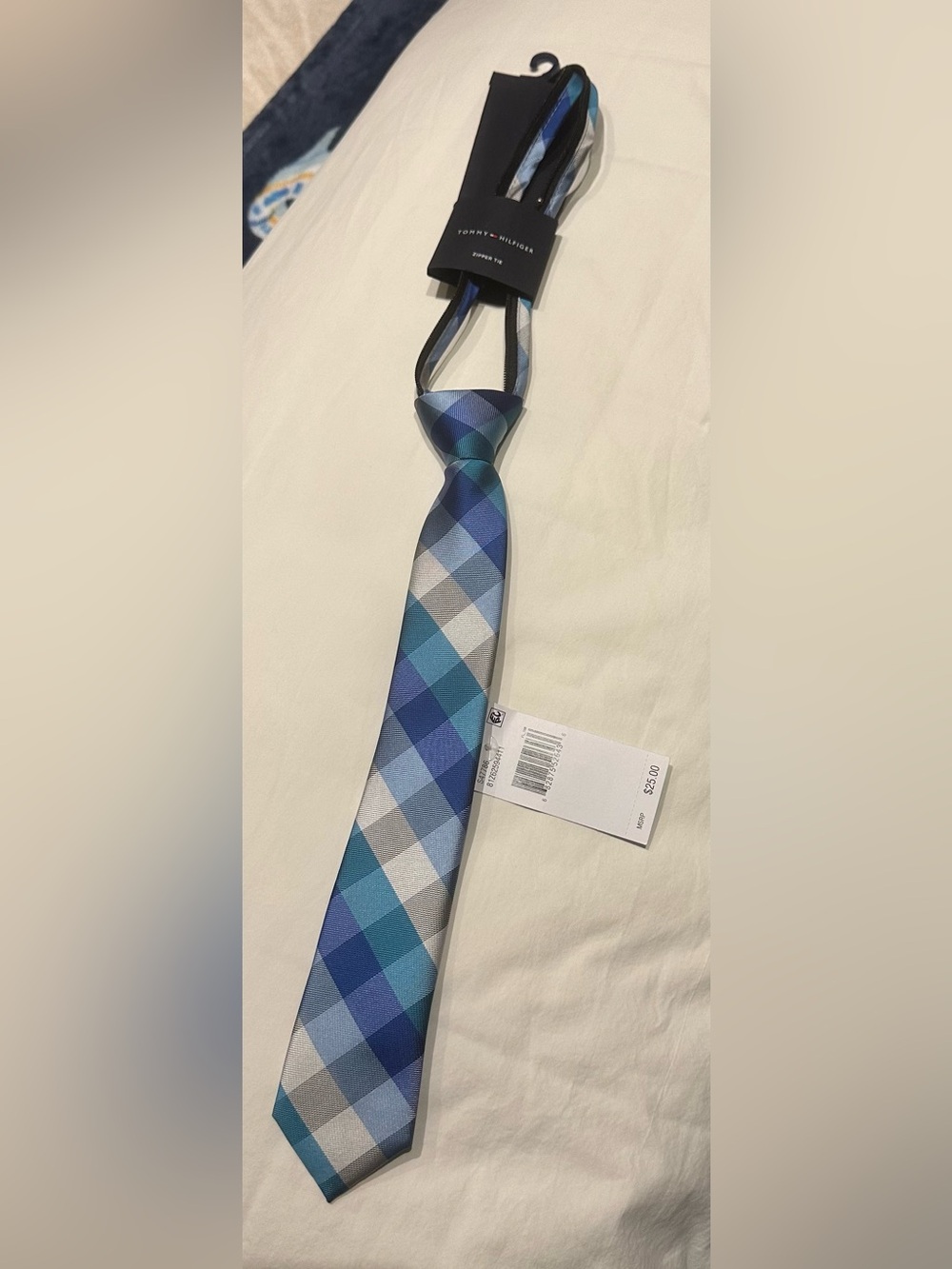 Tommy Hilfiger Blue Plaid Kid’s Zipper Tie